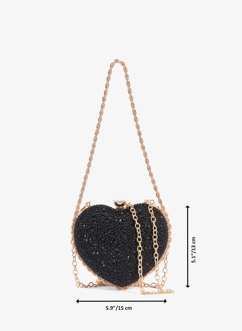 Khizana Black Rhinestone Jewel Embellished Heart Shape Detail Statement Clutch for Women | Best Price UAE